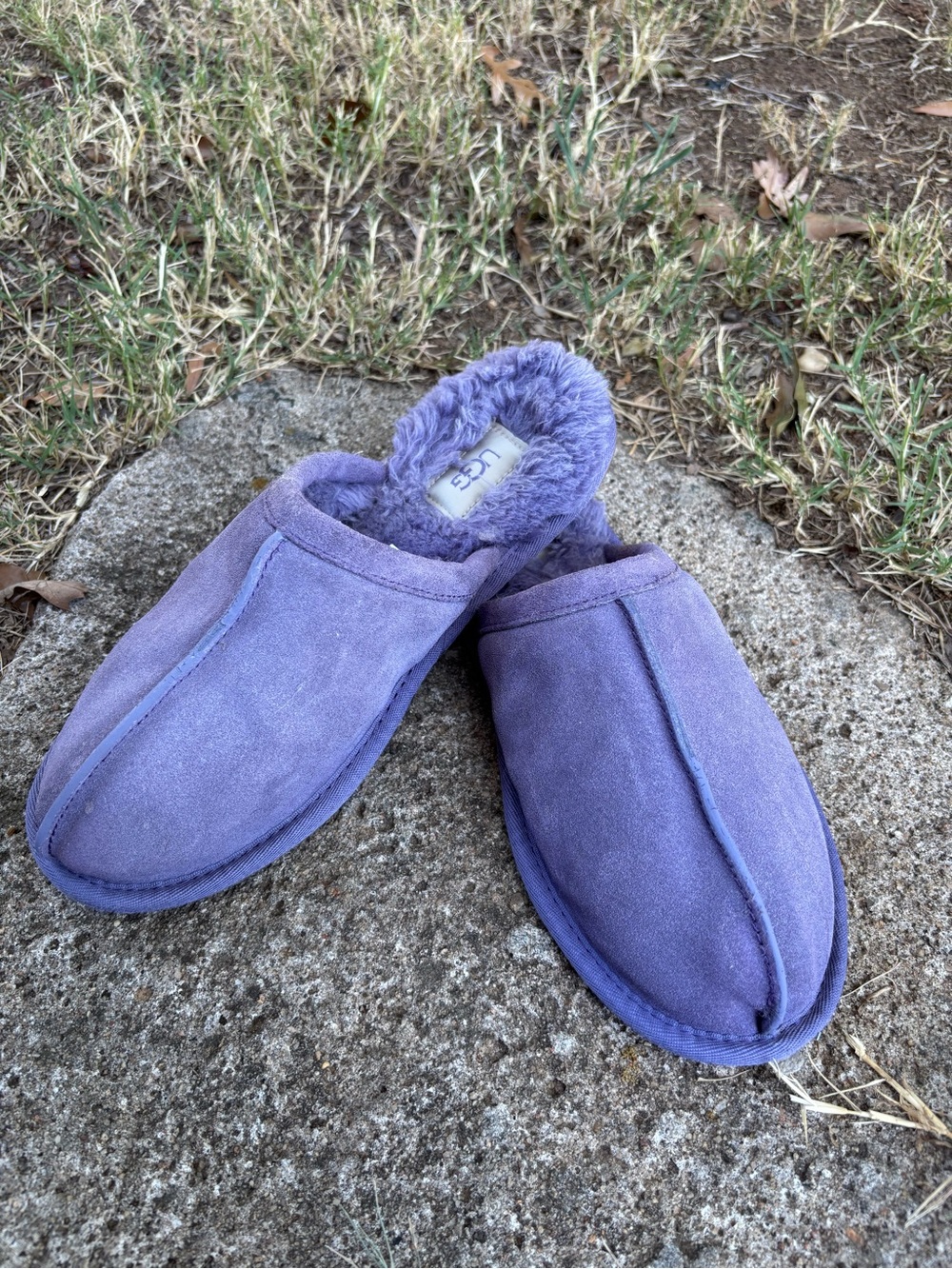 UGG Lavender Suede Shearling-Lined Slip-On Slippers